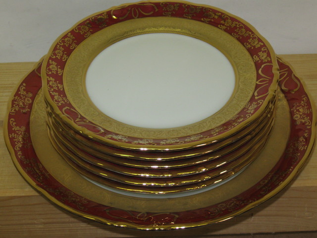STEZA - Česká porcelánová koláčová sada 17cm / 6+1ks ZLATÉ