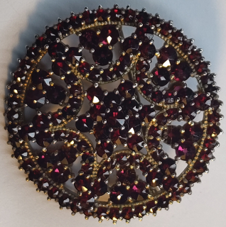 Starožitný granátový šperk - Kulatá brož 14,9g