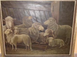 Krásný velký obraz, Ovečky - Av. Hawlík, Olejomalba 116cm x 142cm
