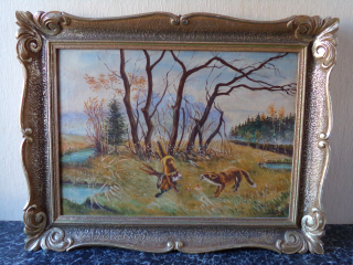 Krásný obraz - Lišky na lovu 49x68 cm.